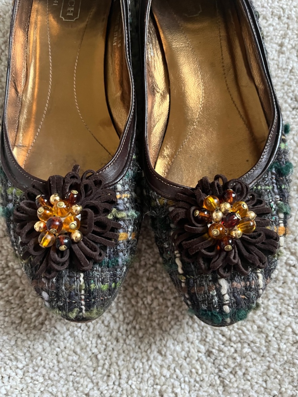 Coach | Brown Tweed Floral Bead Embellished Flats - Picture 4 of 4